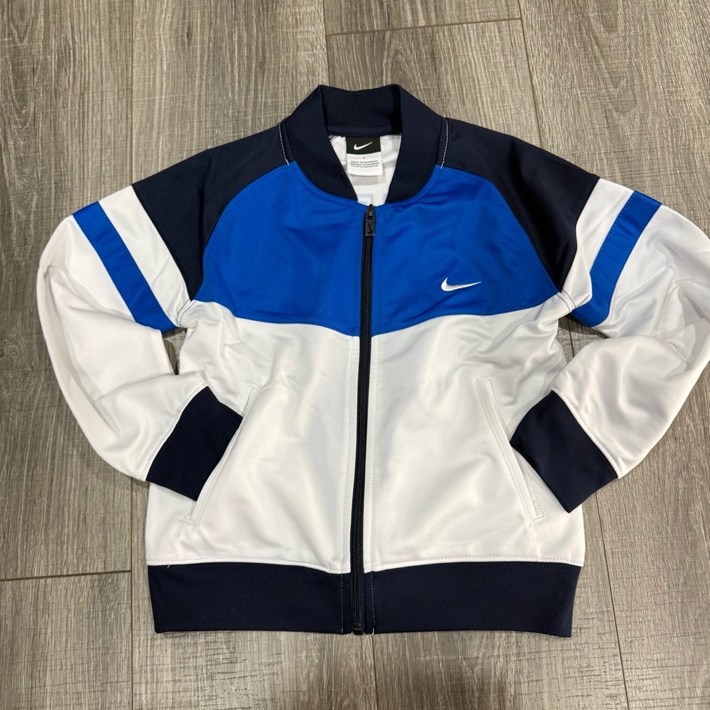 Vintage Nike Kids track Jacket in Blue, White, and Navy